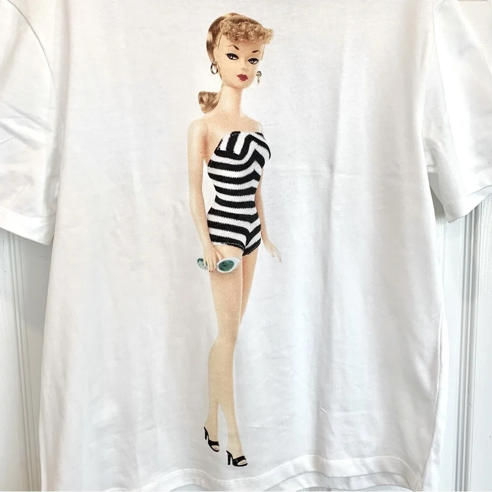 [🌟 PRICE FIRM] ZARA Barbie Striped Swimsuit Graphic T-Shirt Short Sleeves Tee - Picture 4 of 12